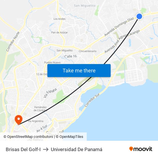 Brisas Del Golf-I to Universidad De Panamá map