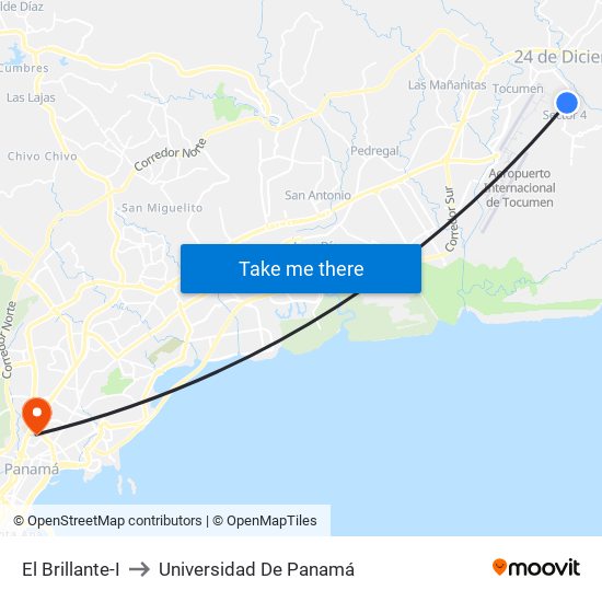 El Brillante-I to Universidad De Panamá map