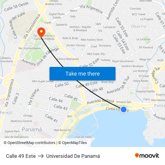Calle 49 Este to Universidad De Panamá map