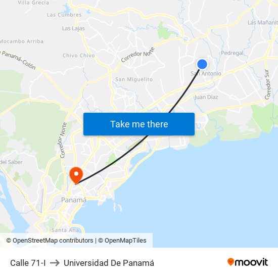 Calle 71-I to Universidad De Panamá map