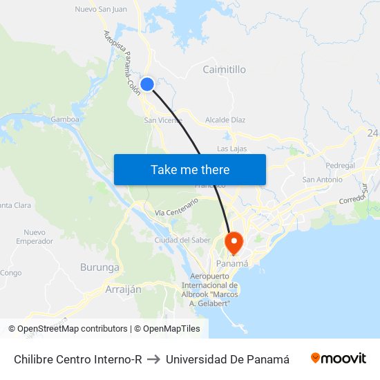 Chilibre Centro Interno-R to Universidad De Panamá map