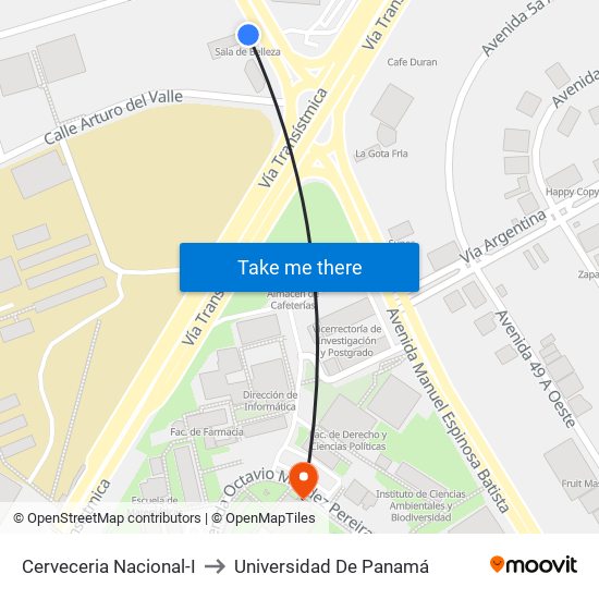 Cerveceria Nacional-I to Universidad De Panamá map