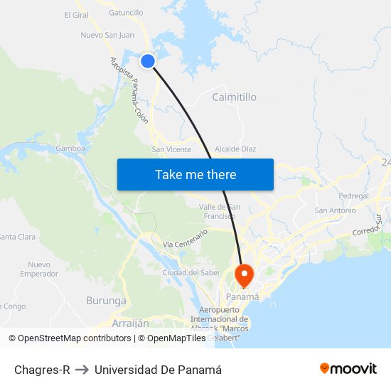 Chagres-R to Universidad De Panamá map