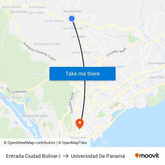 Entrada Ciudad Bolivar-I to Universidad De Panamá map