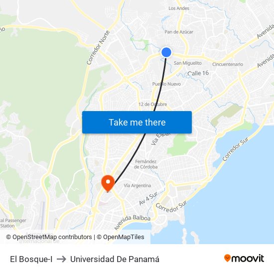 El Bosque-I to Universidad De Panamá map