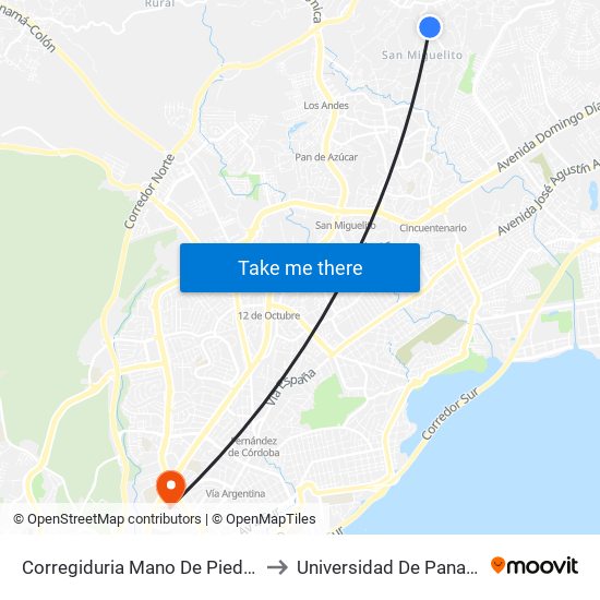 Corregiduria Mano De Piedra-I to Universidad De Panamá map