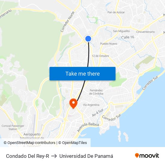 Condado Del Rey-R to Universidad De Panamá map