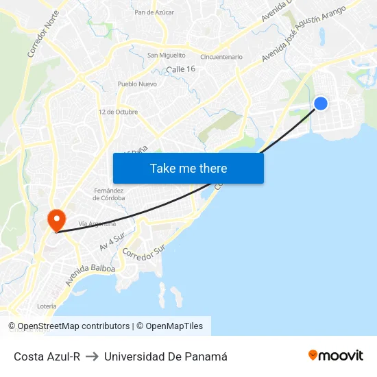 Costa Azul-R to Universidad De Panamá map