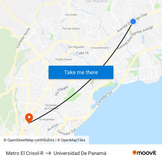 Metro El Crisol-R to Universidad De Panamá map