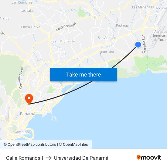 Calle Romanos-I to Universidad De Panamá map