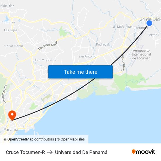 Cruce Tocumen-R to Universidad De Panamá map