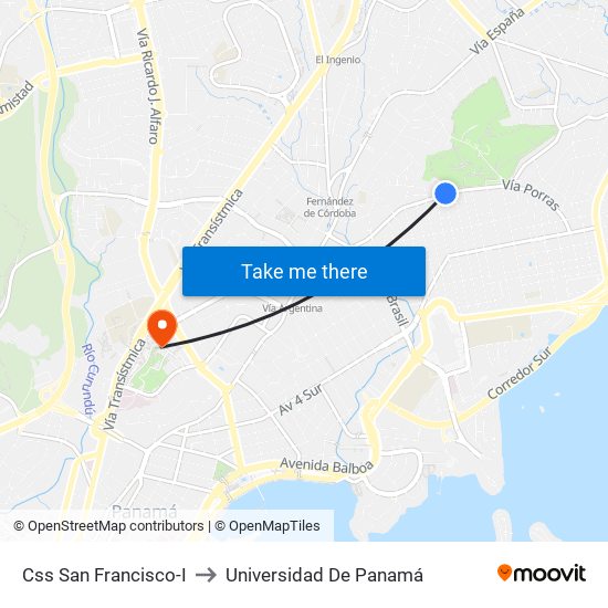 Css San Francisco-I to Universidad De Panamá map