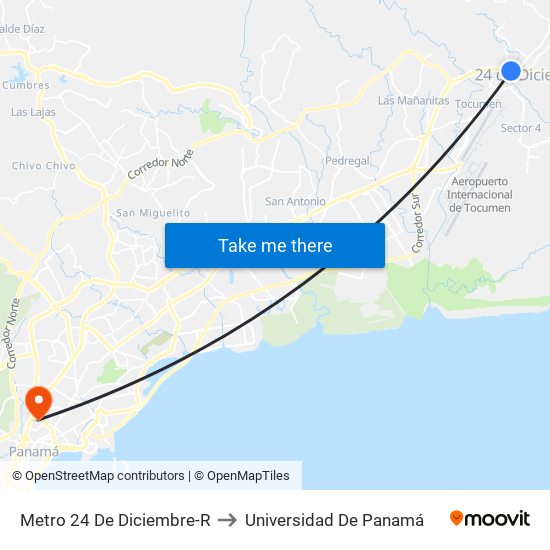 Metro 24 De Diciembre-R to Universidad De Panamá map