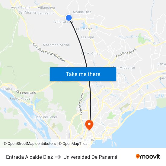 Entrada Alcalde Diaz to Universidad De Panamá map