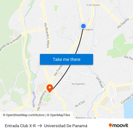 Entrada Club X-R to Universidad De Panamá map