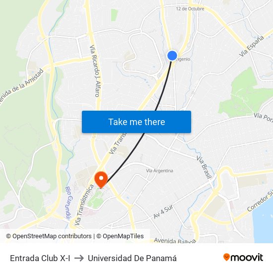 Entrada Club X-I to Universidad De Panamá map
