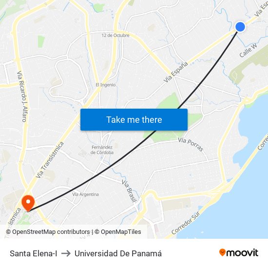 Santa Elena-I to Universidad De Panamá map