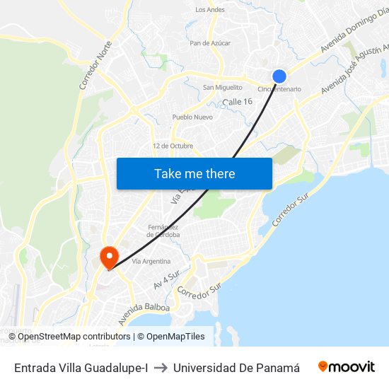Entrada Villa Guadalupe-I to Universidad De Panamá map