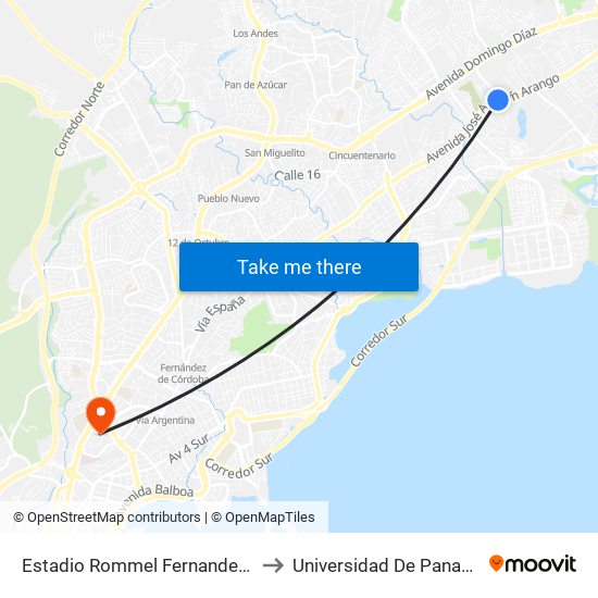 Estadio Rommel Fernandez-R to Universidad De Panamá map