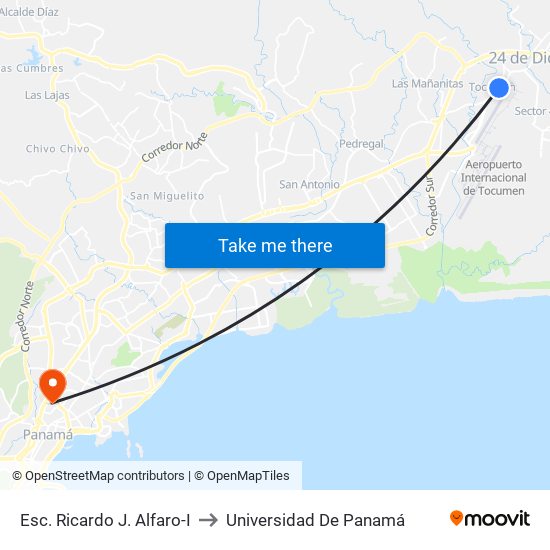 Esc. Ricardo J. Alfaro-I to Universidad De Panamá map