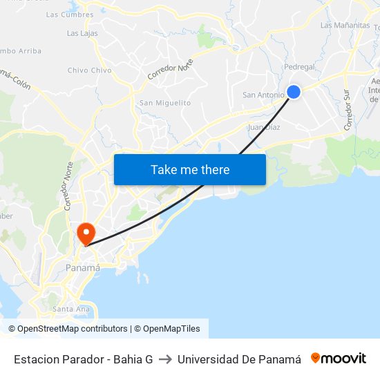 Estacion Parador - Bahia G to Universidad De Panamá map