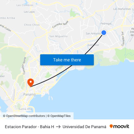 Estacion Parador - Bahia H to Universidad De Panamá map