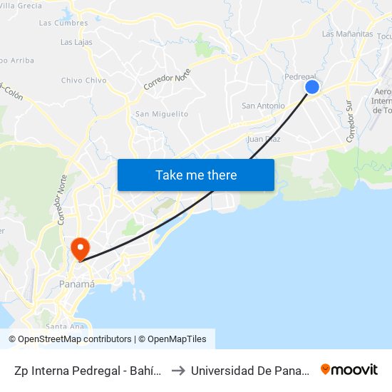 Zp Interna Pedregal - Bahía 3 to Universidad De Panamá map