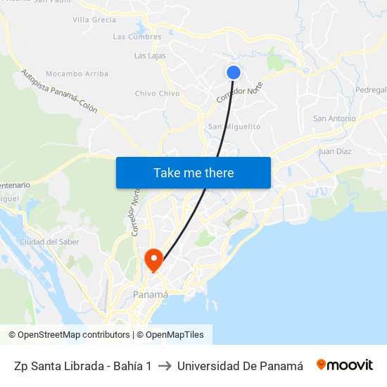 Zp Santa Librada - Bahía 1 to Universidad De Panamá map