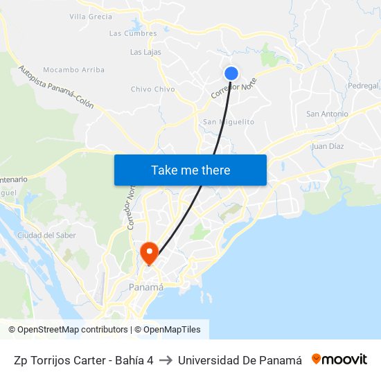 Zp Torrijos Carter - Bahía 4 to Universidad De Panamá map