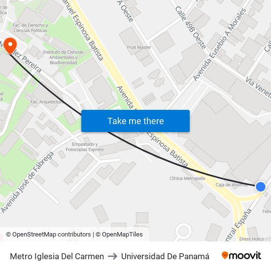 Metro Iglesia Del Carmen to Universidad De Panamá map