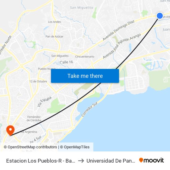Estacion Los Pueblos-R - Bahia A to Universidad De Panamá map