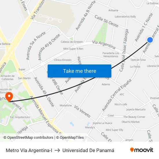 Metro Vía Argentina-I to Universidad De Panamá map