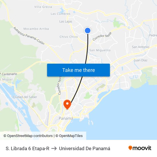 S. Librada 6 Etapa-R to Universidad De Panamá map