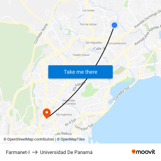 Farmanet-I to Universidad De Panamá map