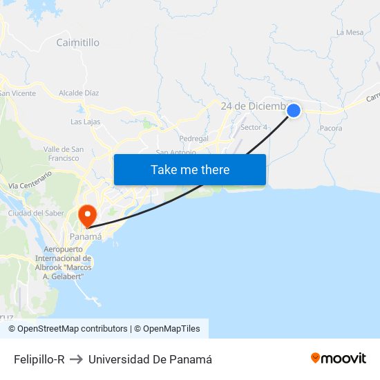 Felipillo-R to Universidad De Panamá map