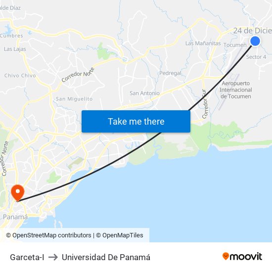 Garceta-I to Universidad De Panamá map