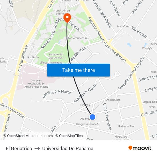 El Geriatrico to Universidad De Panamá map