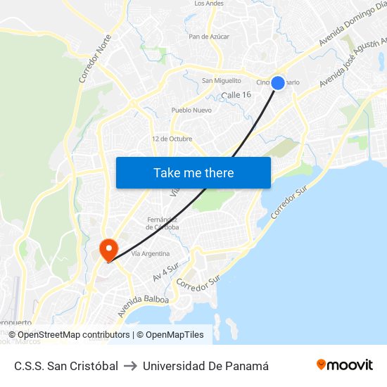 C.S.S. San Cristóbal to Universidad De Panamá map