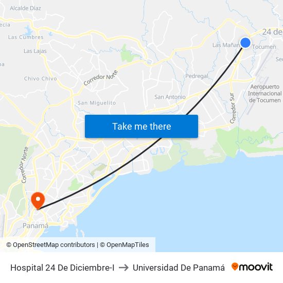 Hospital 24 De Diciembre-I to Universidad De Panamá map