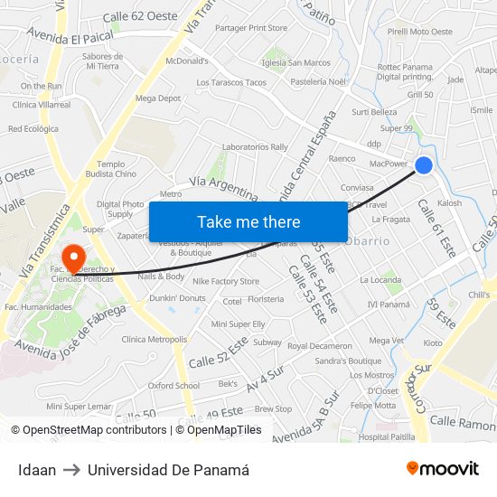 Idaan to Universidad De Panamá map