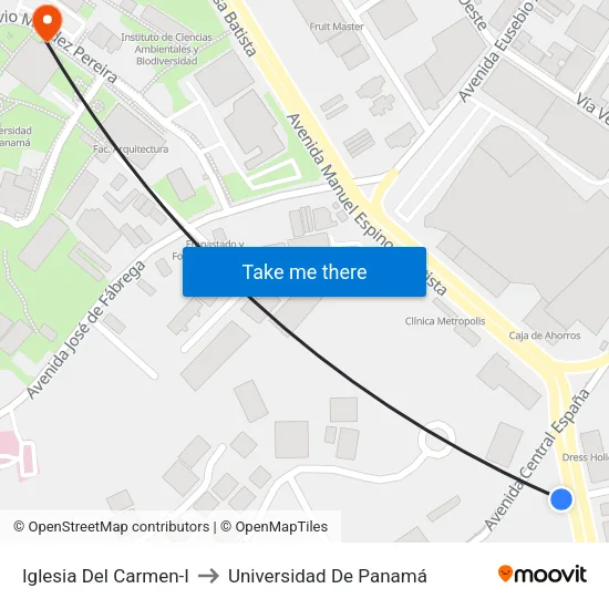 Iglesia Del Carmen-I to Universidad De Panamá map