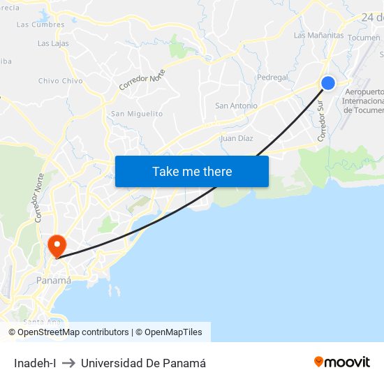 Inadeh-I to Universidad De Panamá map