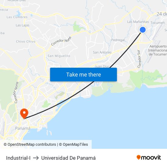 Industrial-I to Universidad De Panamá map