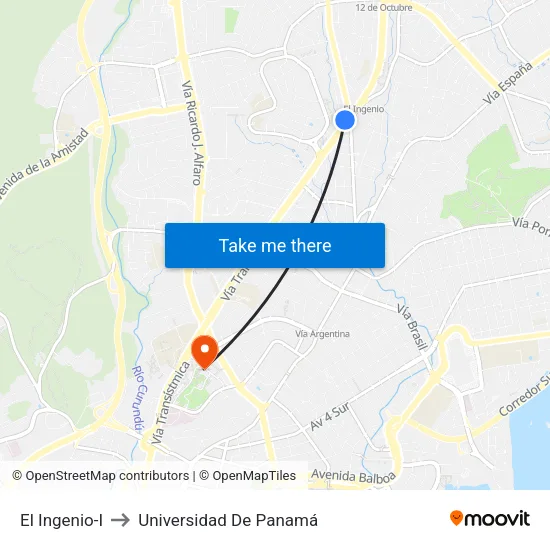 El Ingenio-I to Universidad De Panamá map
