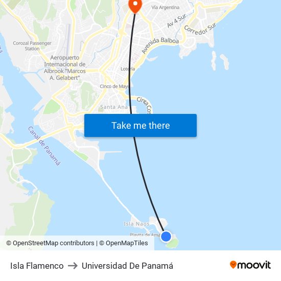 Isla Flamenco to Universidad De Panamá map