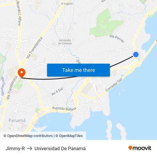 Jimmy-R to Universidad De Panamá map
