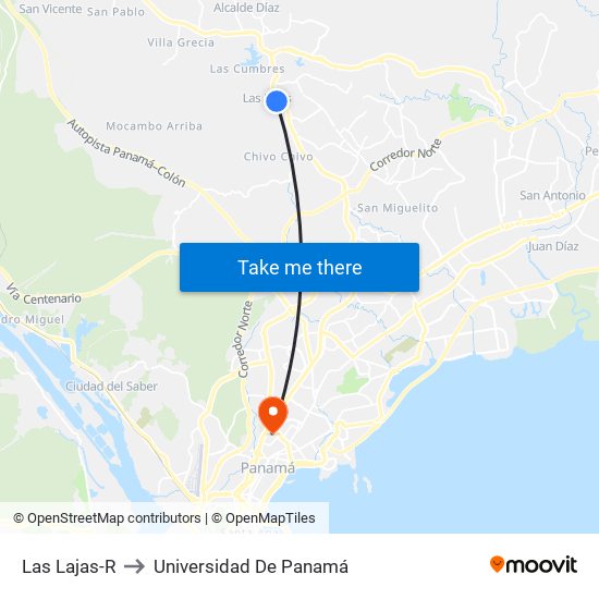 Las Lajas-R to Universidad De Panamá map