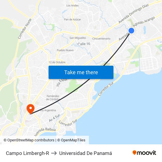 Campo Limbergh-R to Universidad De Panamá map
