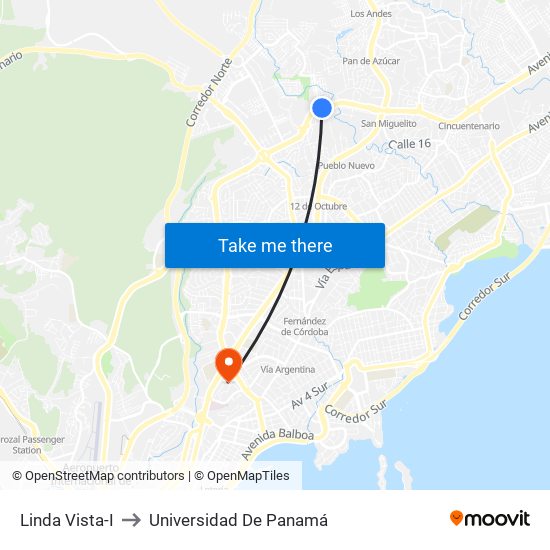 Linda Vista-I to Universidad De Panamá map