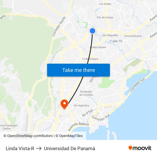 Linda Vista-R to Universidad De Panamá map